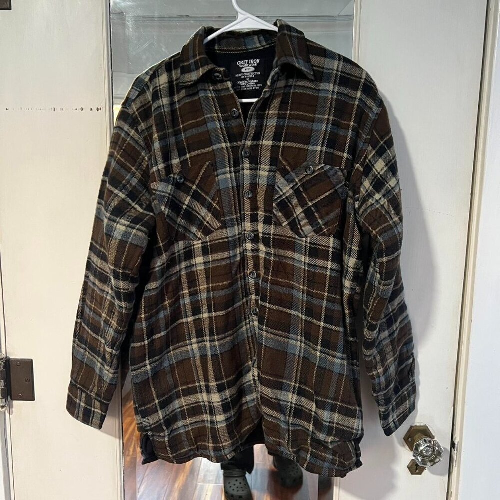 Brown and blue plaid flannel jacket